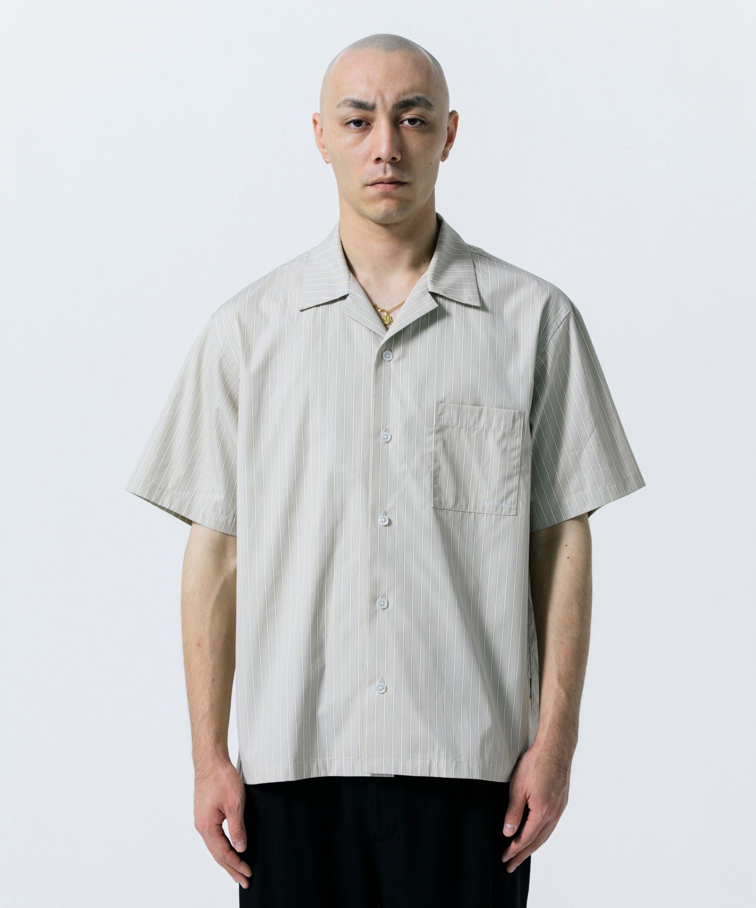 R9 STRIPE S/S SHIRTS (BEIGE) / オープンカラー ストライプ シャツ