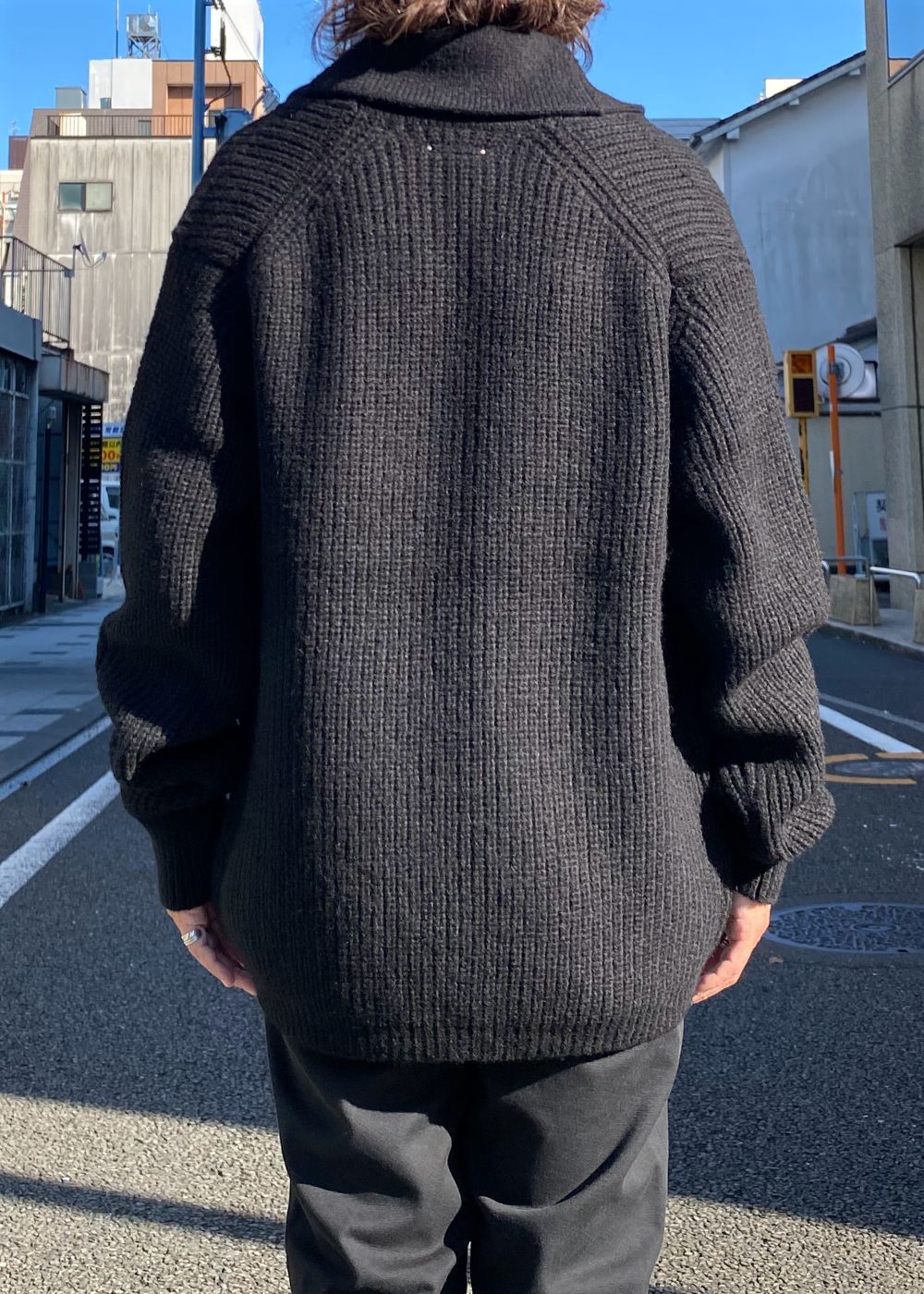 Baby Alpaca Wool Shawl Collar Knit Cardigan (BLK) / アルパカ ウール ショールカラー ニット カーディガン