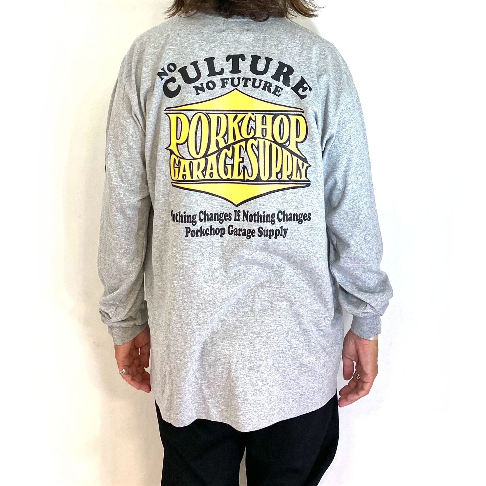 WAVE LOGO L/S TEE (GRAY) / ウェーブ ロゴ ロングスリーブ ポケット Tシャツ