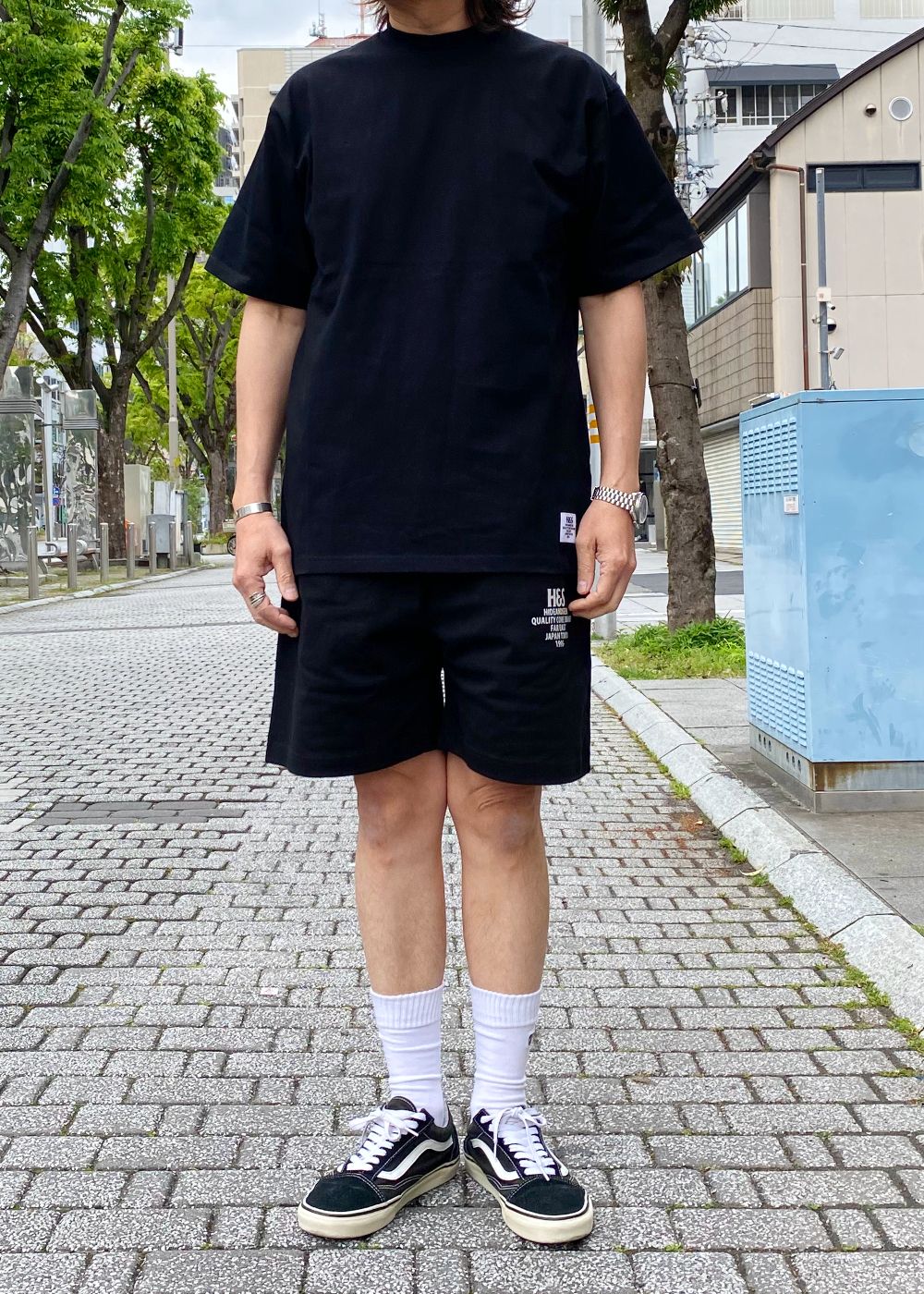H&S S/S Tee (BLACK) / オリジナル ロゴ プリント ショート スリーブ Tシャツ