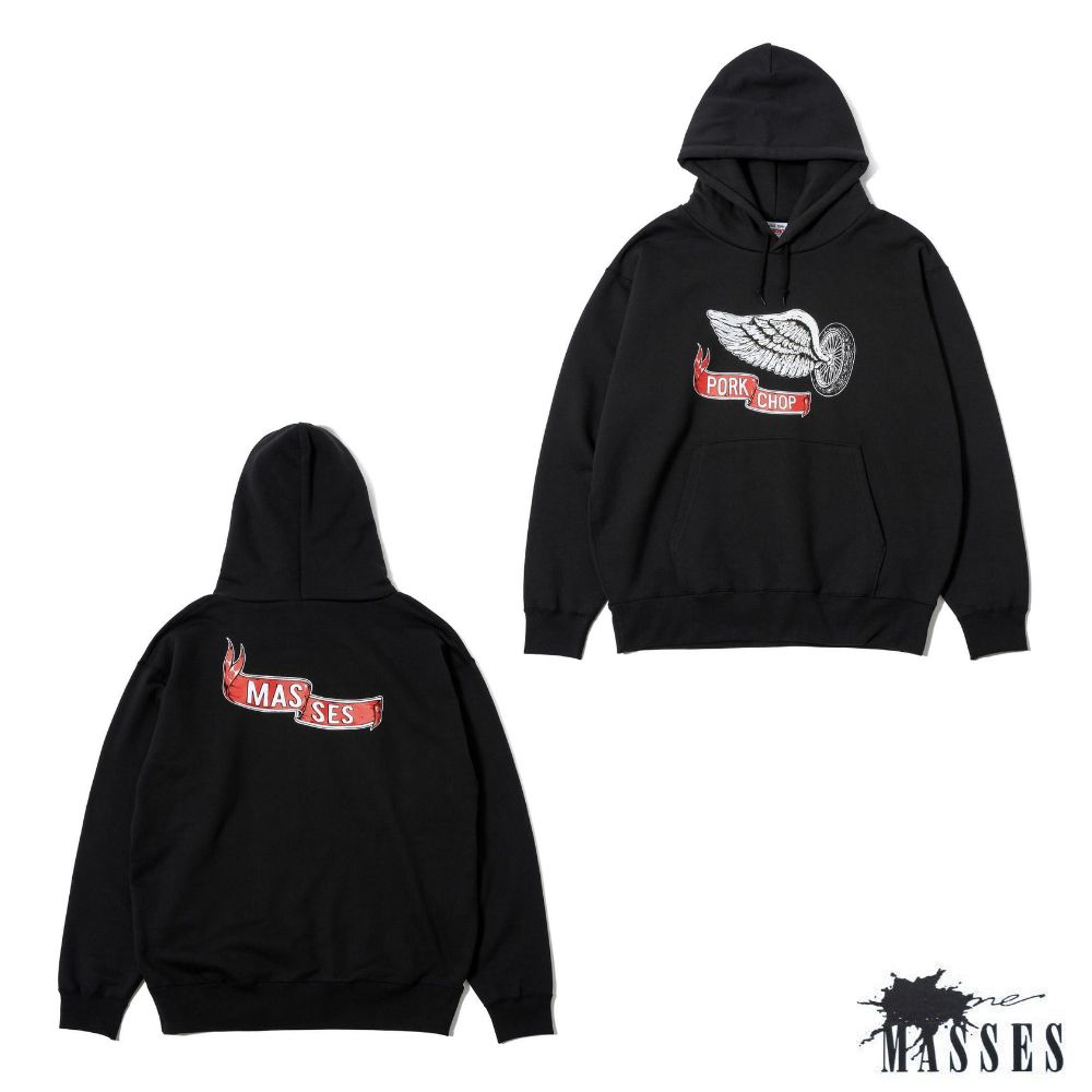 PORKCHOP GARAGE SUPPLY - SWEAT HOODED FLING WEEL P (×MASSES) (BLACK) / マシス  コラボレーション スウェット パーカー | LOOPHOLE