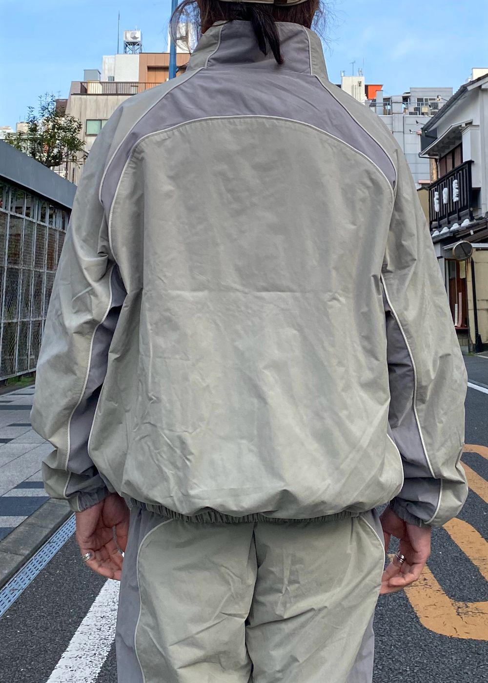 Track Jacket (BEIGE×GRAY) / ナイロン トラック ジャケット / セットアップ可能