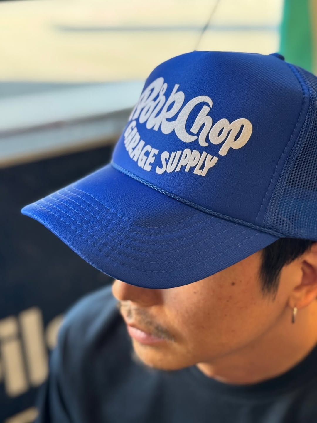 PORKY MESH CAP (BLUE) / ロゴ プリント メッシュキャップ