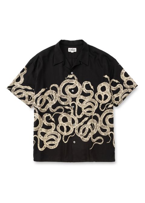 SNAKE PATTERN PANEL S/S SH (BLACK) / オリジナル スネークパターン オープンカラー シャツ