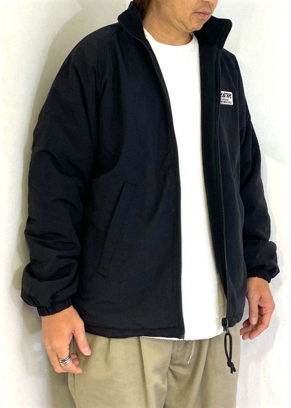 Reversible Stand Collar Jacket (BLACK) / ナイロン&フリース リバーシブル トラック ジャケット