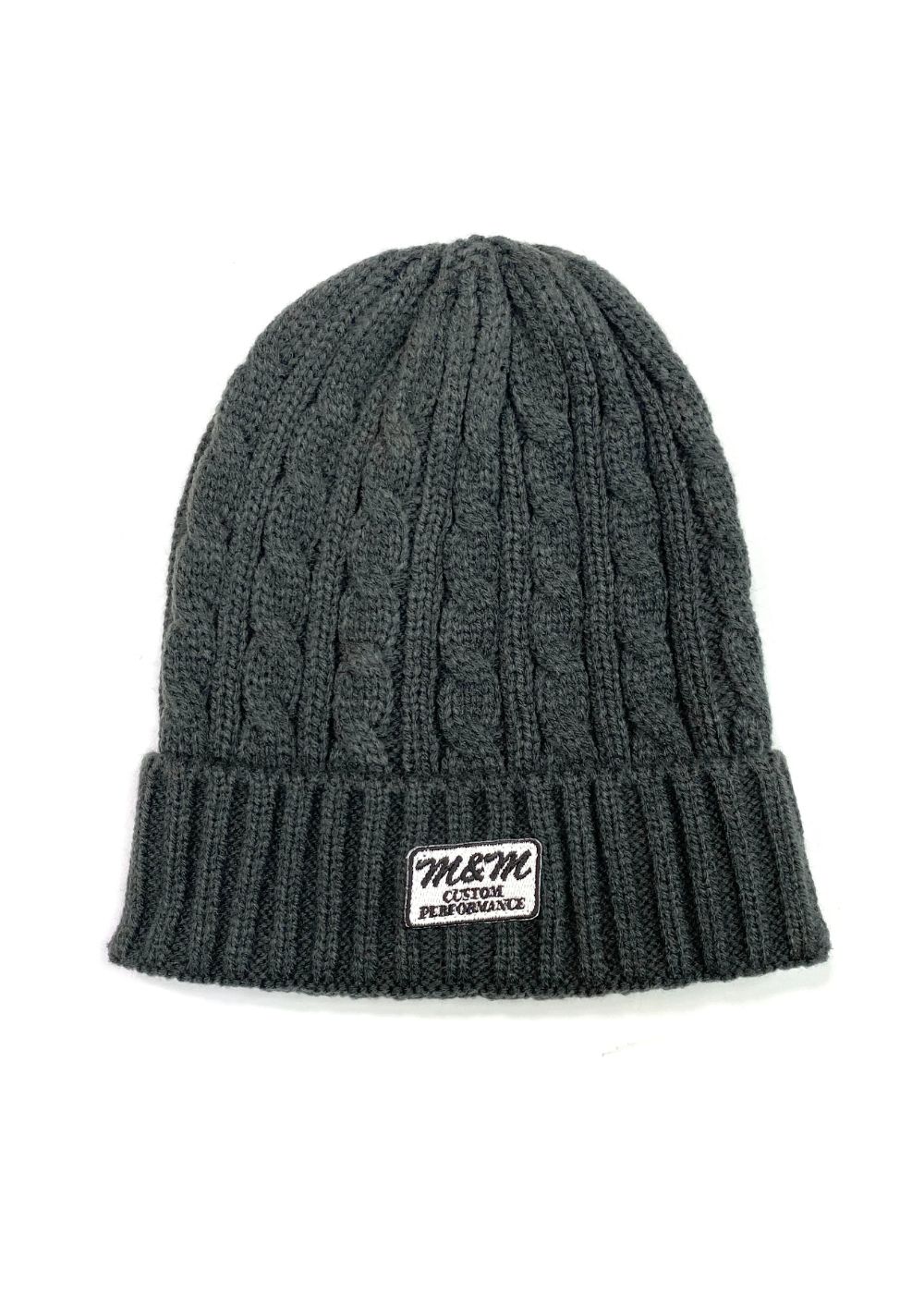 M&M CUSTOM PERFORMANCE - CABLE KNIT CAP (D.GRAY) / ロゴワッペン