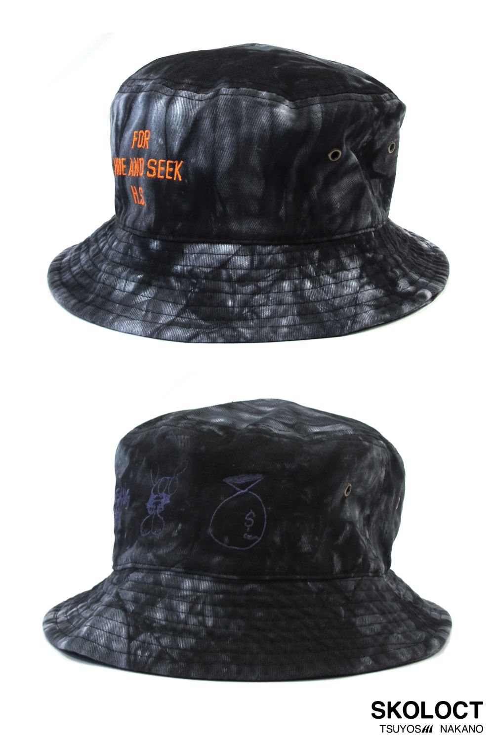 HIDE AND SEEK - × SKOLOCT HAT (TYE-DYE BLACK) / スコロクト コラボ