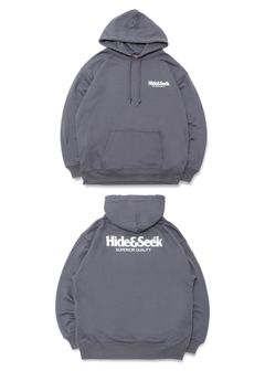 HIDE AND SEEK - LOGO HOODED SWEAT SHIRT (CHARCOAL) / ロゴプリント 