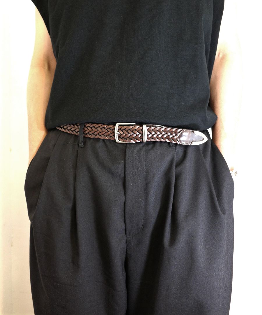 MINEDENIM - 【ラスト1点】Pull Up Leather Mesh Belt (DBR) / レザーメッシュベルト | LOOPHOLE