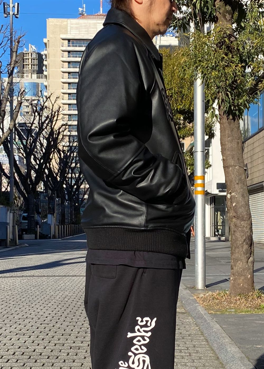 Leather Varsity Jacket (BLACK/BLACK) / 西浦徹 コラボ レザー ジャケット
