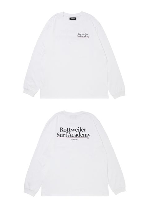 R9 SURF ACADEMY LS TEE (WHITE) /  オリジナル ロゴプリント ロングスリーブ Tシャツ
