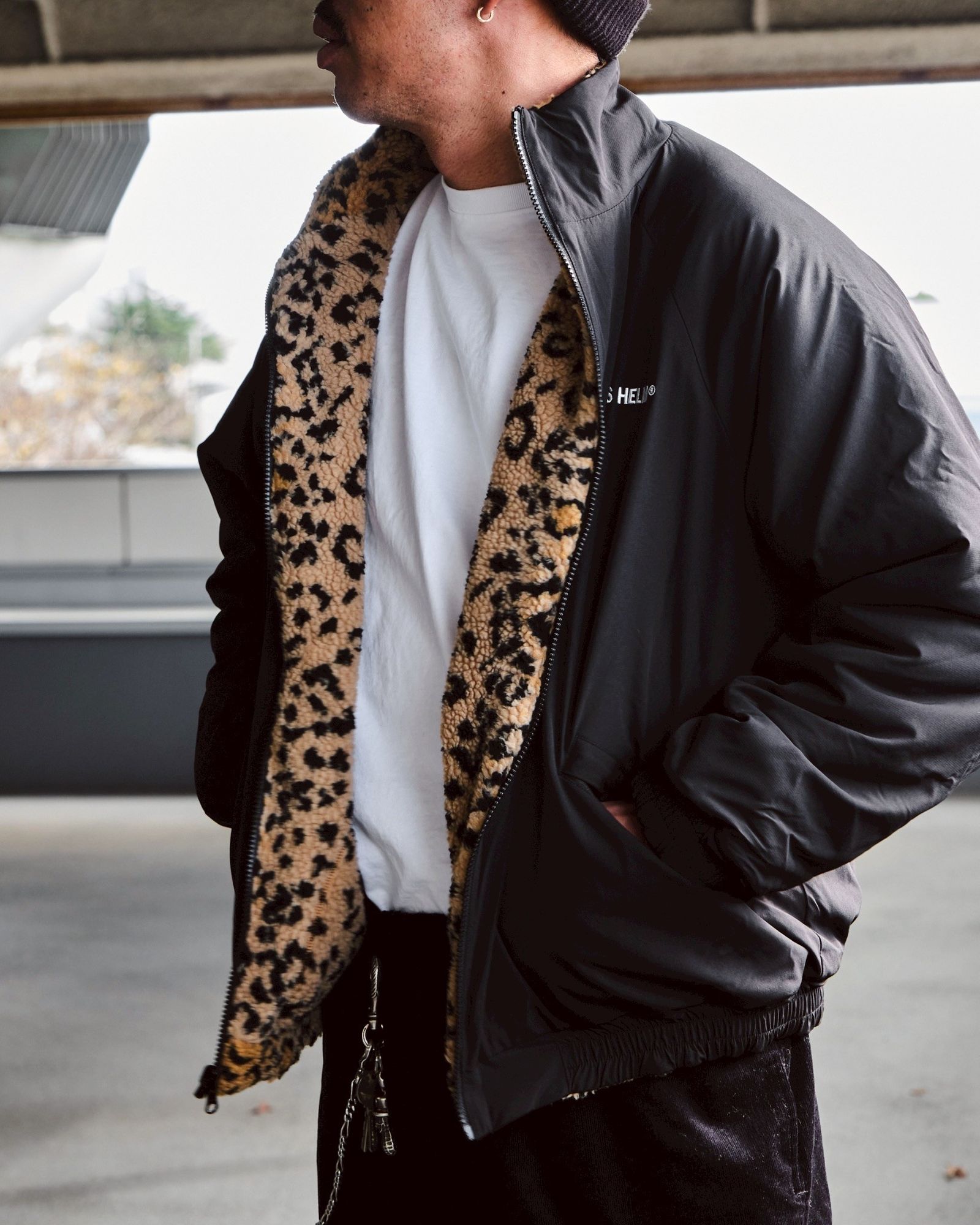 REVERSIBLE FLEECE JACKET (BLACK×LEOPARD) / リバーシブル フリース ジャケット
