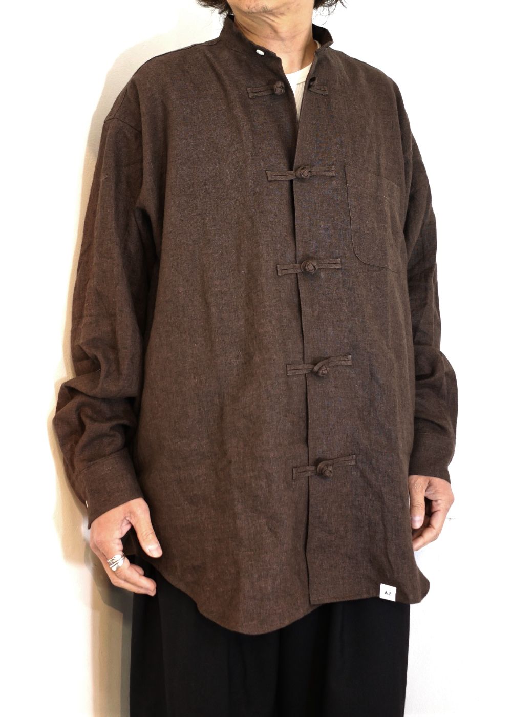 【ラスト1点】L/S CHINA BIG SHIRT "SUNG" (BROWN) / ビッグサイズ チャイナシャツジャケット