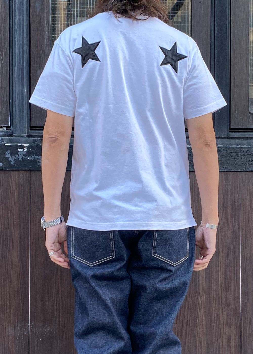 M&M CUSTOM PERFORMANCE × MINEDENIM Star Embroidery Pocket Tee (WHITE) / × M&M カスタムパフォーマンス  コラボ Tシャツ