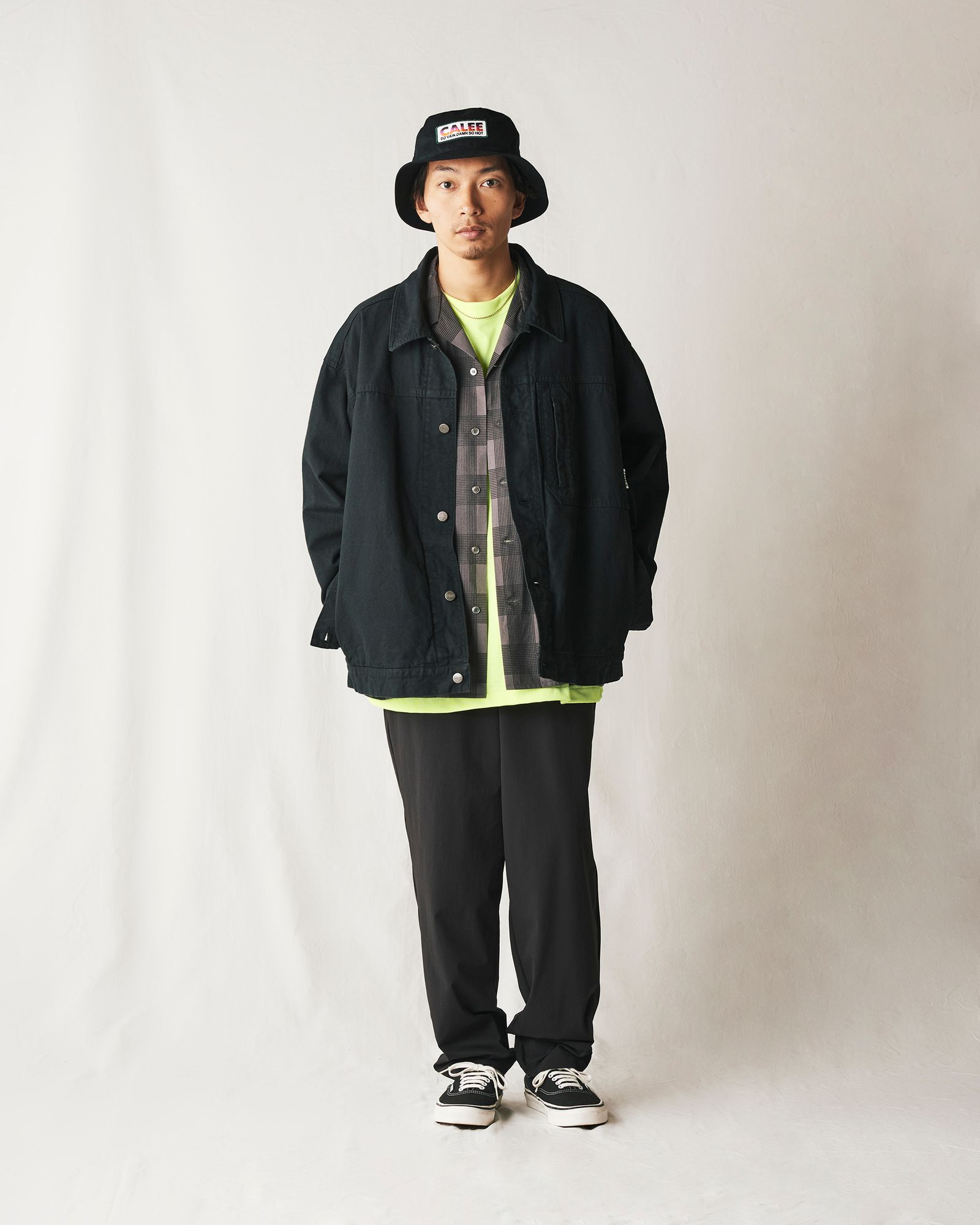CALEE - 【ラスト1点】RAYON CHECK OPEN COLLAR L/S SH (BLACK CALEE - 【ラスト1点】RAYON CHECK OPEN COLLAR L/S SH (BLACK