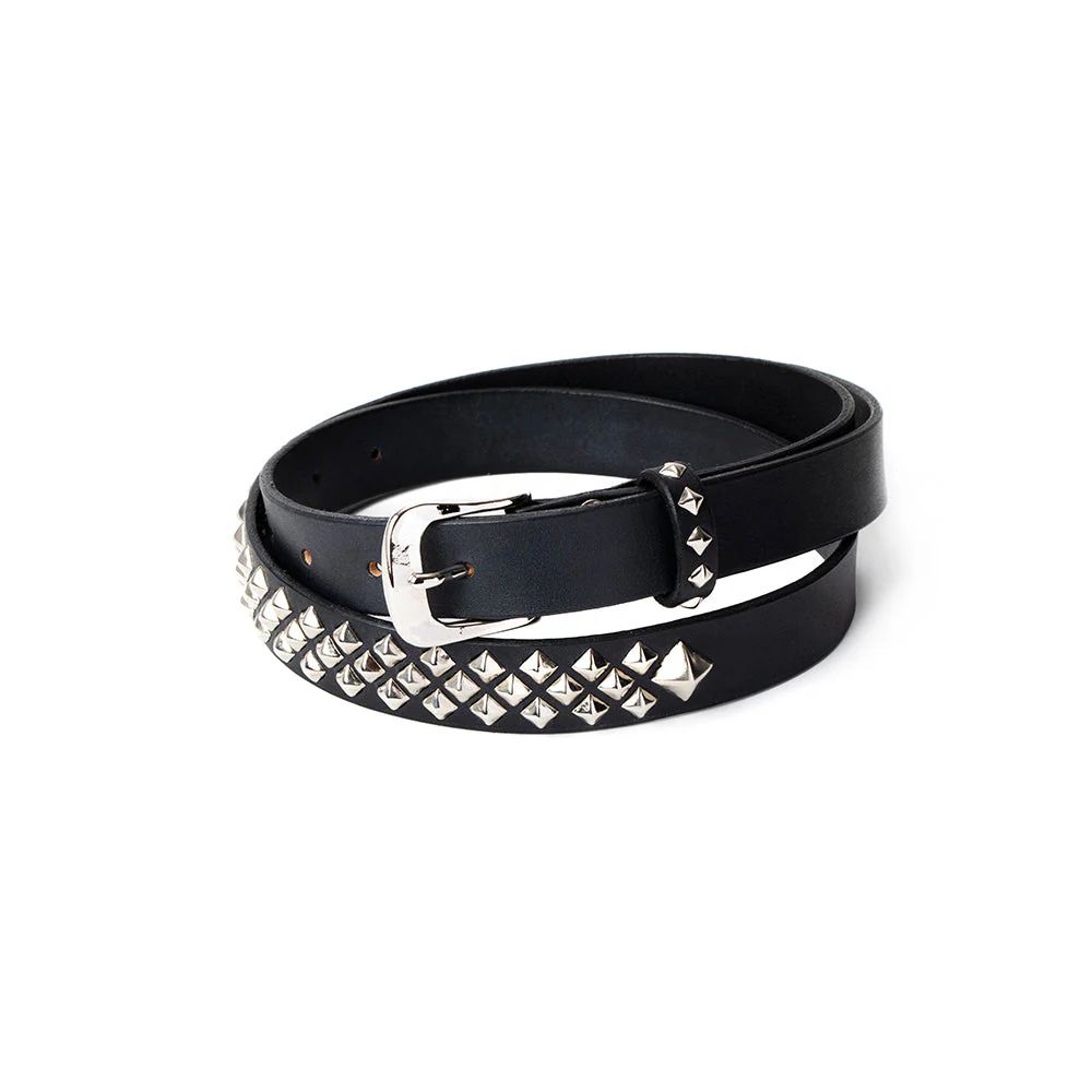 CALEE - STUDS LEATHER NARROW BELT (BLACK) / スタッズ レザー ナローベルト | LOOPHOLE