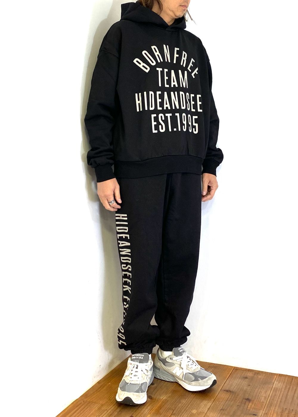 College Hooded Sweat Shirt (BLACK) / オリジナル セットアップスウェット パーカー / セットアップ可能