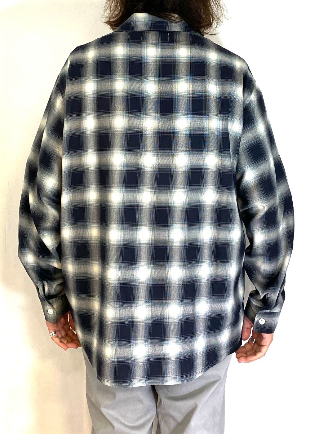 R9 OMBRE CHECK SHIRT (BLACK) / オンブレチェック オープン カラー シャツ