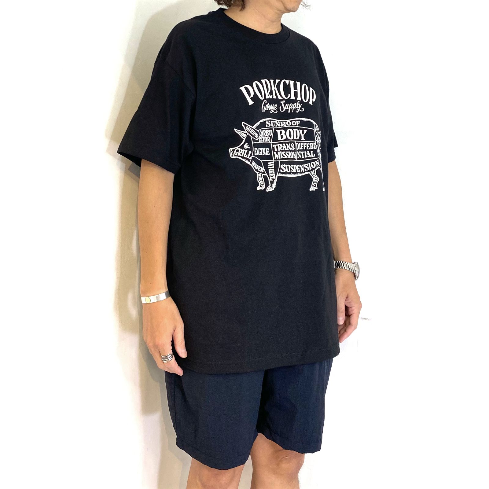 トップス PORKCHOP PORK FRONT TEE 25 BLACK PORKCHOP - PORK FRONT TEE 25 / BLACK / プリントティー