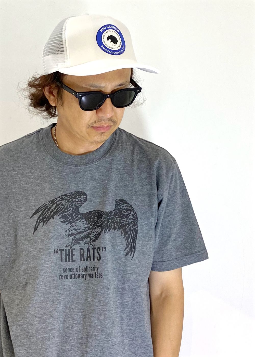 RATS - TWO WHEEL MESH CAP (WHITE×BLUE) / サークルロゴ 
