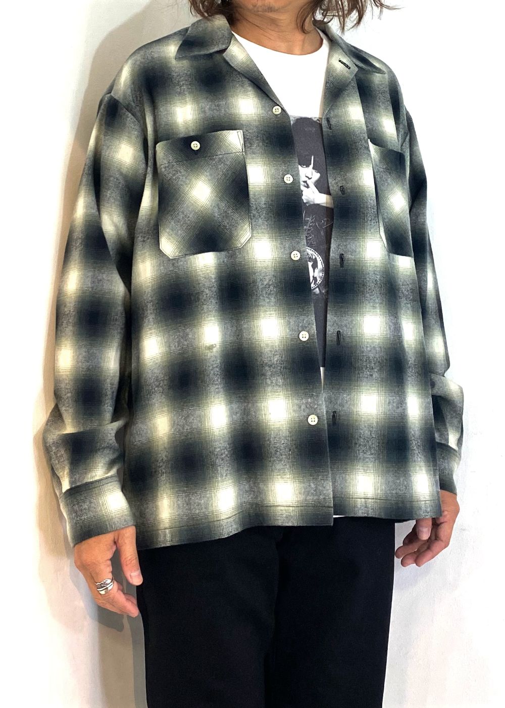【ラスト1点】C.Flannel Ombre Open Collar SH Collar SH (BLT) / オンブレチェック オープンカラーシャツ