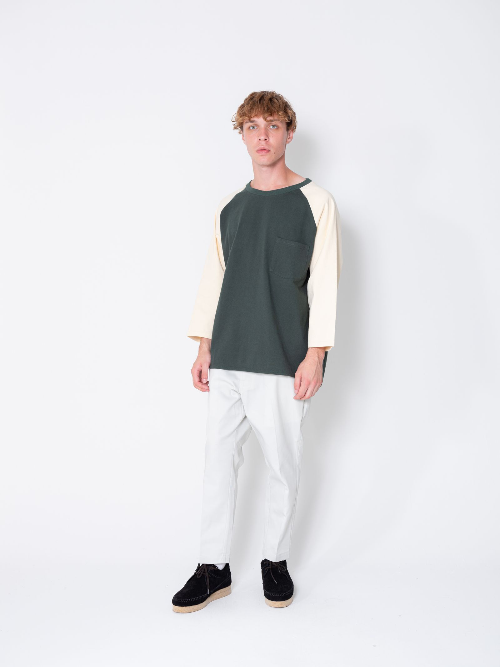 3/4 SLEEEVE BASEBALL TEE "BABE" (GREEN) / グッドウェア コラボ ベースボールTee