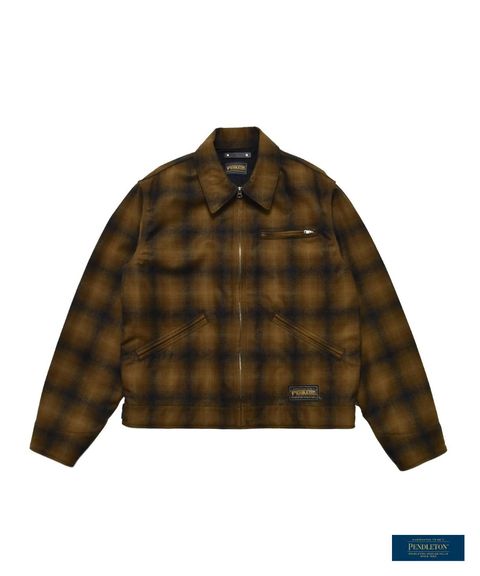 【ラスト1点】PENDLETON W.Plaid Zipup Work JKT (BRT) / ペンドルトン コラボ オンブレチェック オープンカラー ウール ジャケット