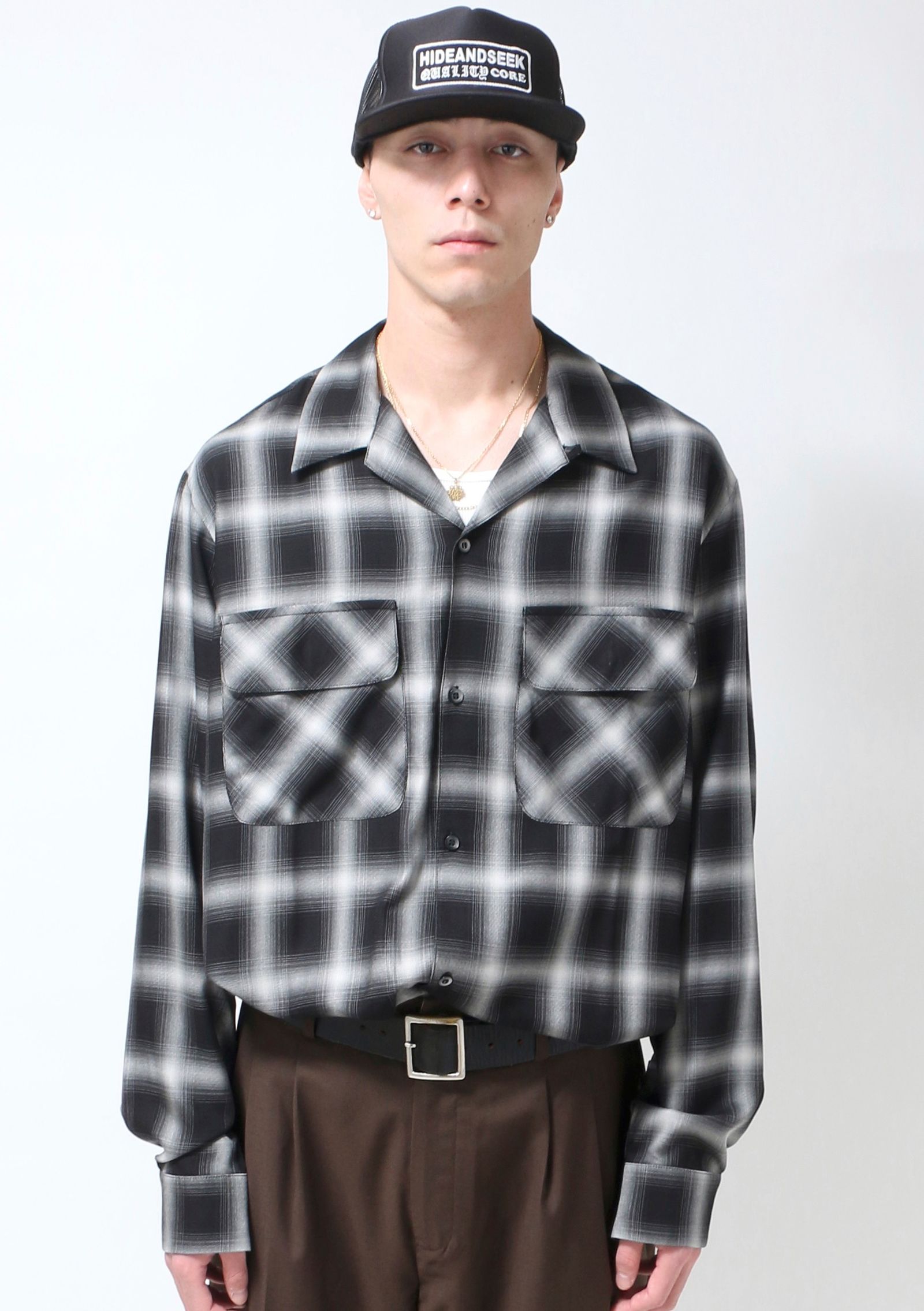 HIDE AND SEEK - OMBRE CHECK L/S SHIRT (BLACK) / オンブレチェック