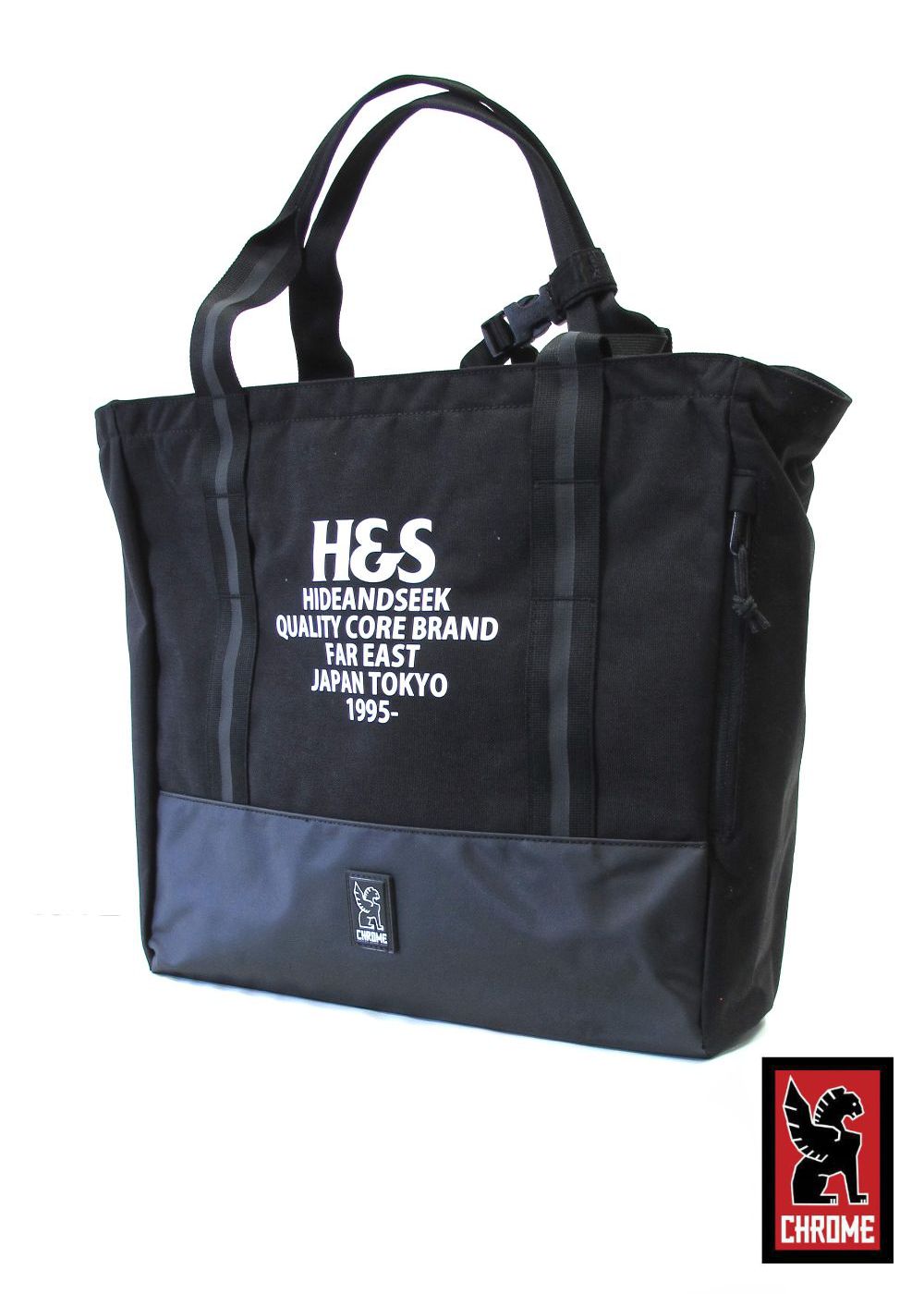 HIDE AND SEEK - × CHROME / CIVVY MESSENGER TOTE BAG (BLACK 