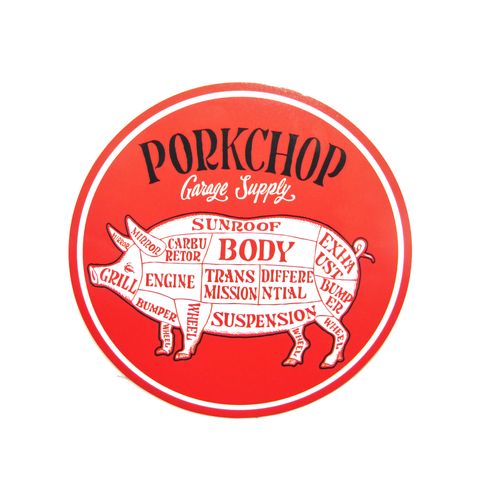 PORKCHOP CIRCLE STICKER (RED×WHITE) / ポークチョップ サークルステッカー