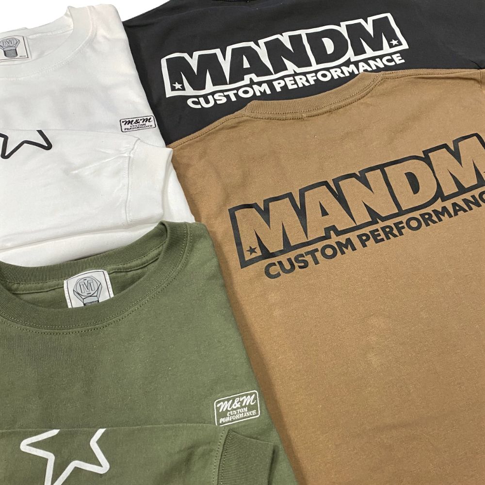 M&M 新作販売告知 / スターのスリーブプリントが特徴的なL/S TEE