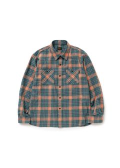 COTTON LINEN CHECK SHIRT (GREEN CHECK) / チェック コットン リネン ネルシャツ