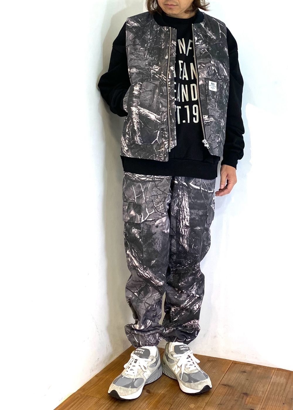 Camo Zip Work Vest (BLACK CAMO) / オリジナル カモフラージュ ワークベスト / セットアップ可能