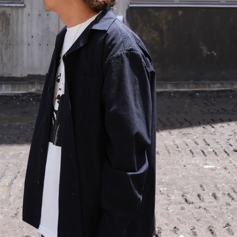 【ラスト1点】Chambray Open Collar L/S SH (BLK) / シャンブレー オープンカラーシャツ