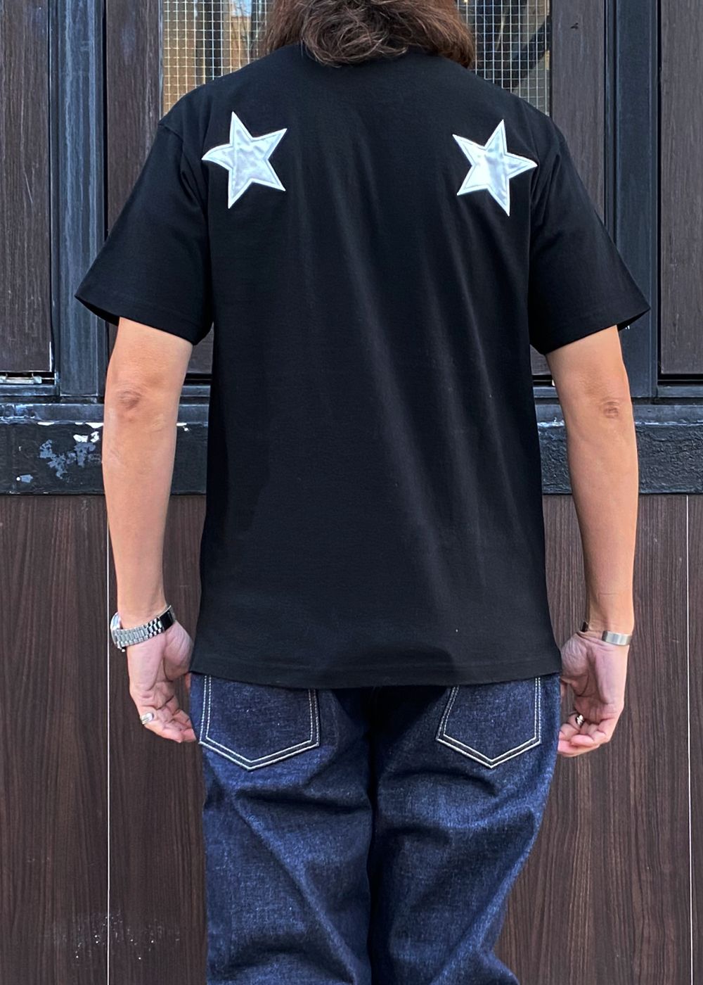 M&M CUSTOM PERFORMANCE × MINEDENIM Star Embroidery Pocket Tee (BLACK) / × M&M カスタムパフォーマンス  コラボ Tシャツ