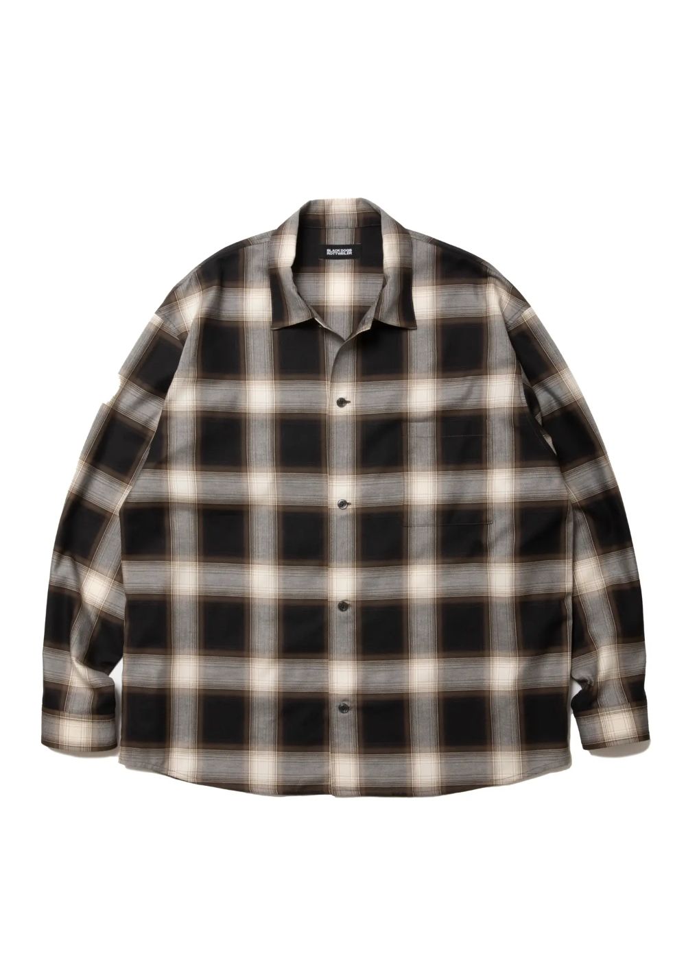 【ラスト1点】R9 OMBRE OPENCOLLAR SHIRT (BLACK) / オンブレチェック オープカラー シャツ