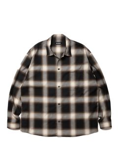 【ラスト1点】R9 OMBRE OPENCOLLAR SHIRT (BLACK) / オンブレチェック オープカラー シャツ