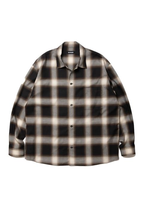 【ラスト1点】R9 OMBRE OPENCOLLAR SHIRT (BLACK) / オンブレチェック オープカラー シャツ