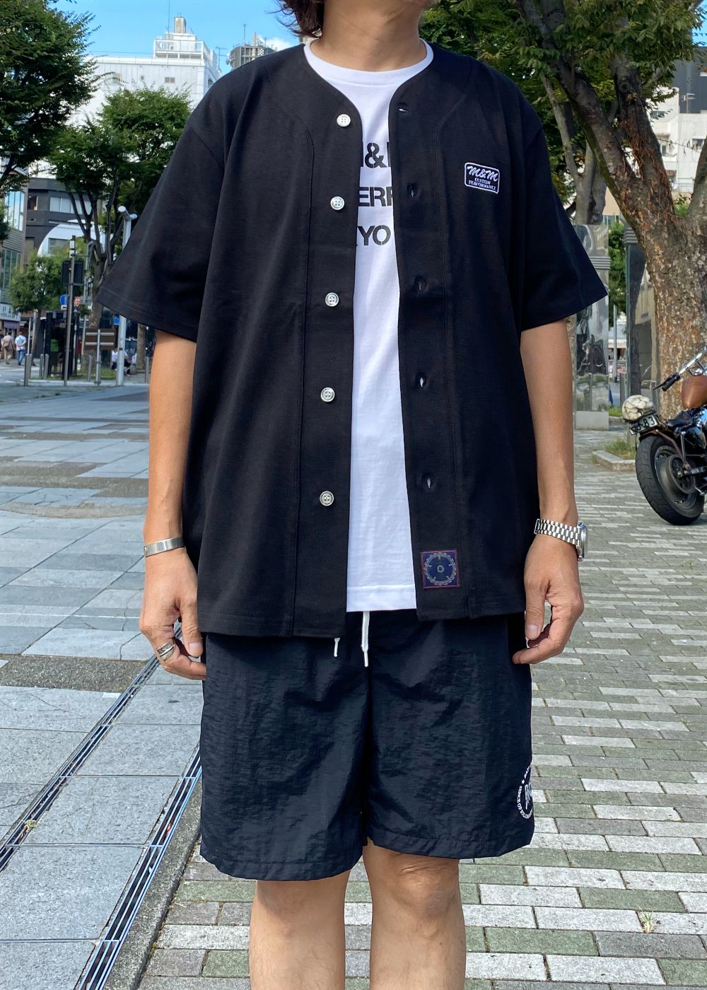 COTTON BASEBALL SHIRT (BLACK) / コットン天竺 ベースボール シャツ