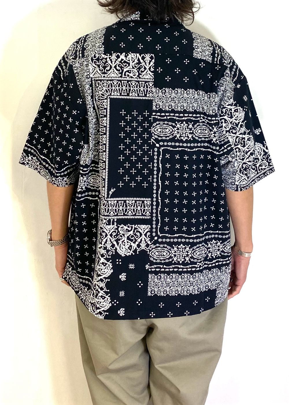 髑髏 bandana S/S shirts (BLACK) / ×横尾忠則 髑髏バンダナ柄 コラボ シャツ
