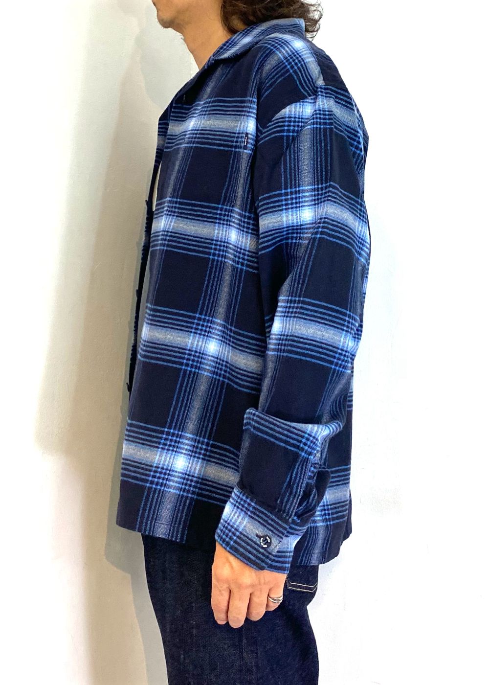 COTTON RAYON CHECK SHIRT (NAVY CHECK) / チェック コットンレーヨン ネルシャツ