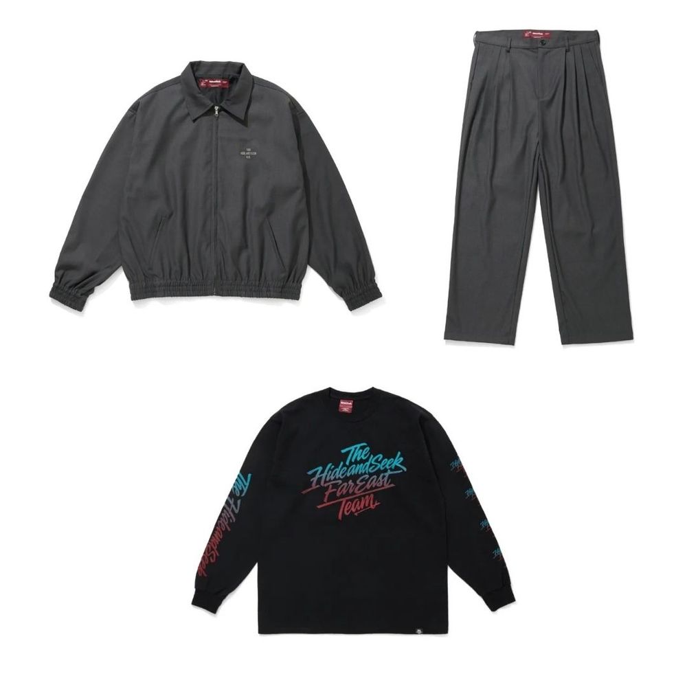 HIDE AND SEEK 新作販売告知 / 大人のセットアップコーデがキマるJKT&パンツほか、重ね着にも使いたいロンTが発売。