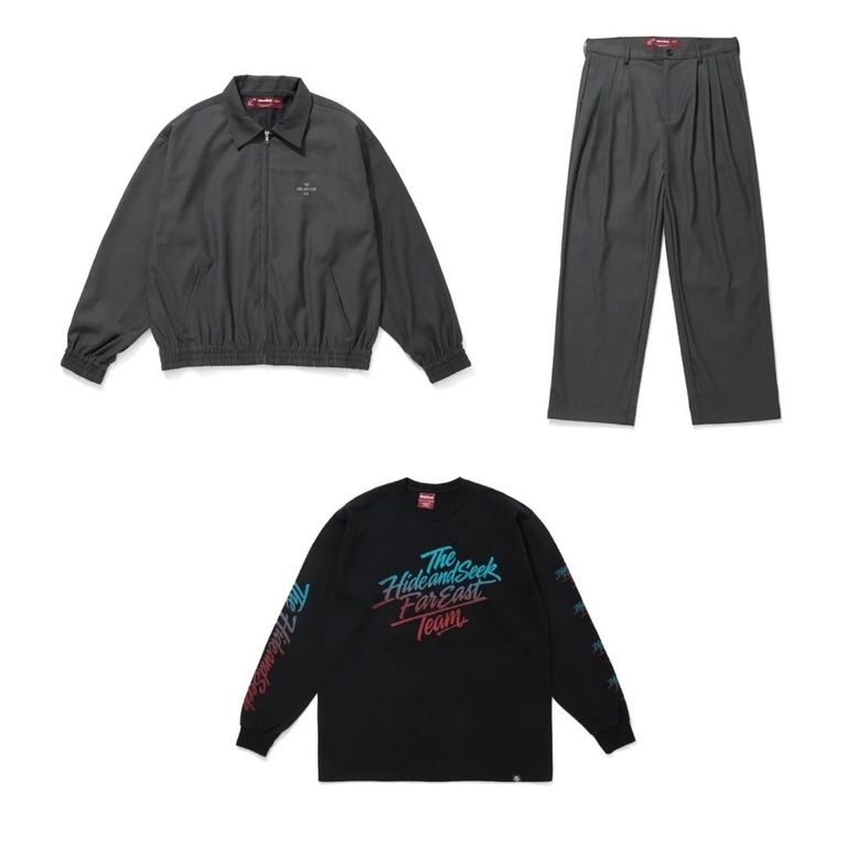 HIDE AND SEEK 新作販売告知 / 大人のセットアップコーデがキマるJKT&パンツほか、重ね着にも使いたいロンTが発売。