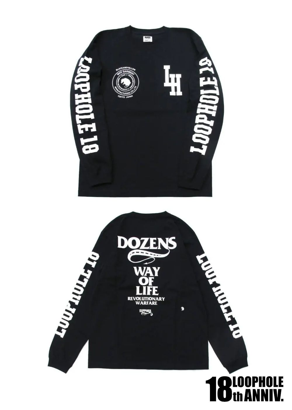 LOOPHOLE 18th ANNIVERSARY L/S TEE (BLACK) / ループホール18周年記念 L/S T