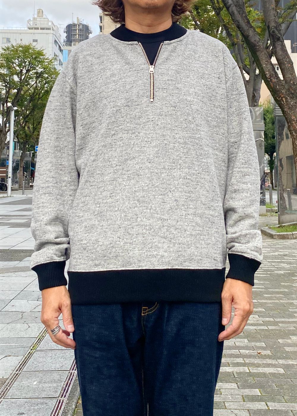 HALF ZIP UP SWEAT (HEATHER GRAY) / ハーフ ジップ スウェット