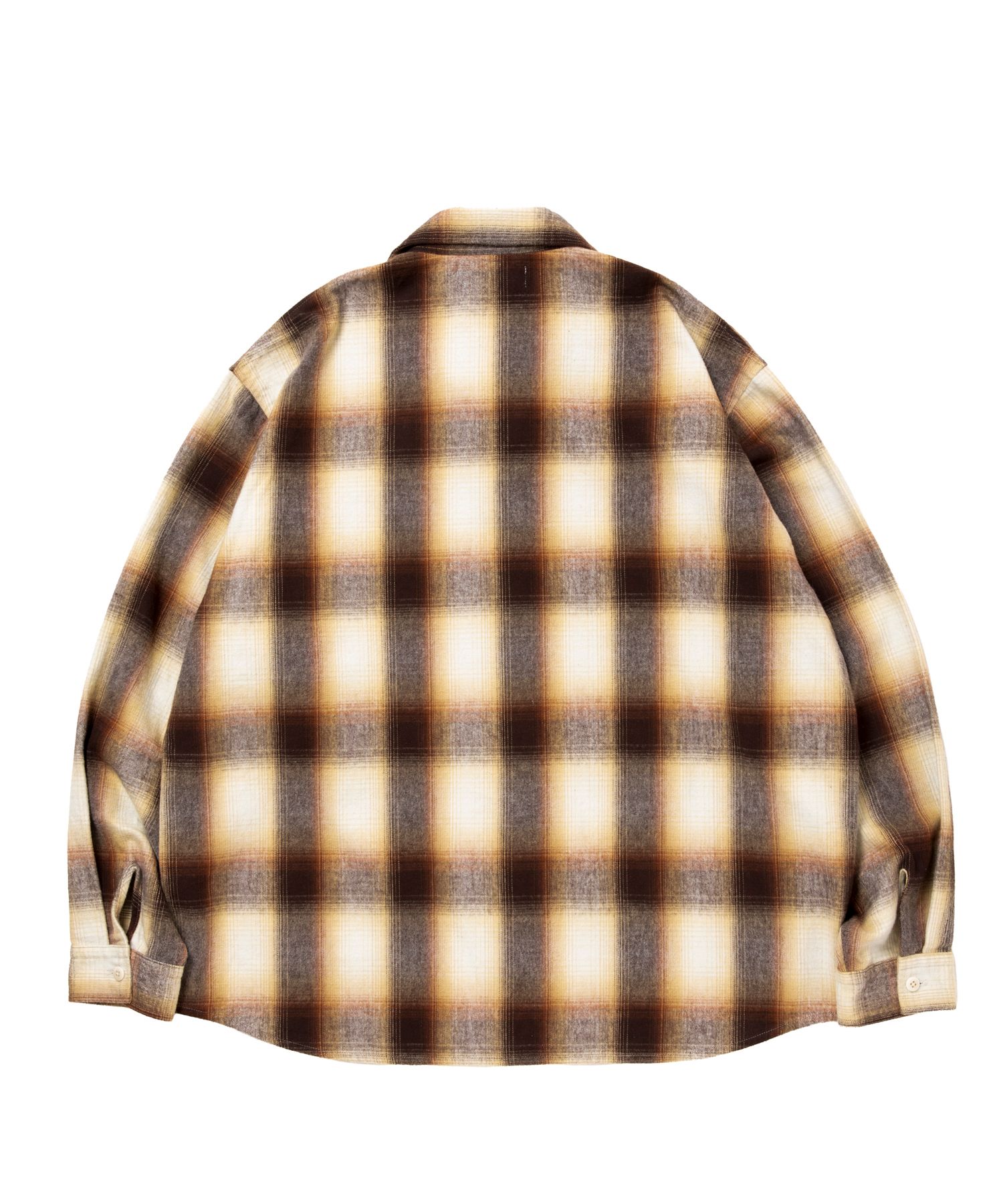R9 OMBRE CHECK SHIRT (BROWN) / オンブレチェック オープン カラー シャツ