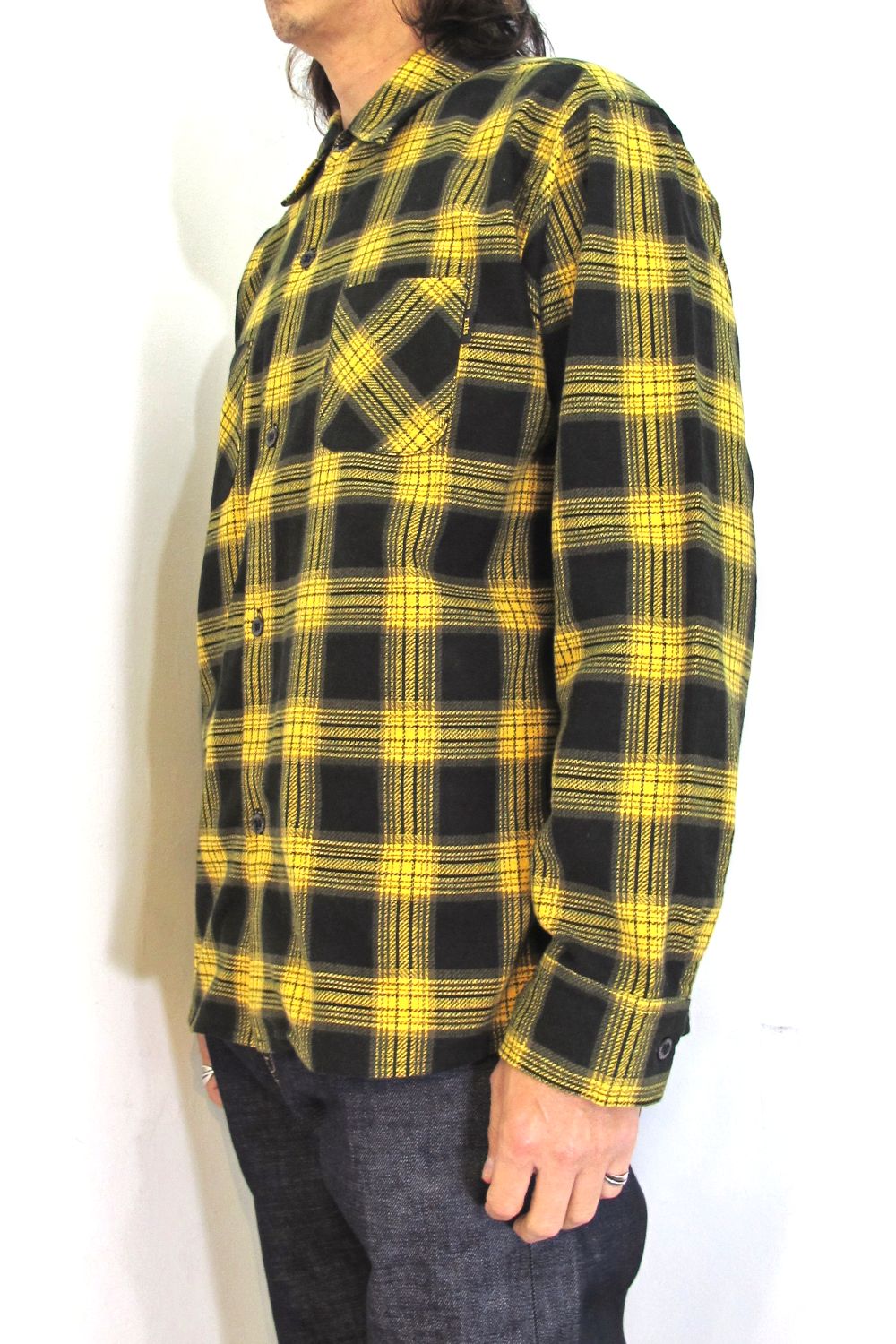 RATS - PRINT FLANNEL CHECK SHIRT (BLACK×YELLOW) / プリント ...