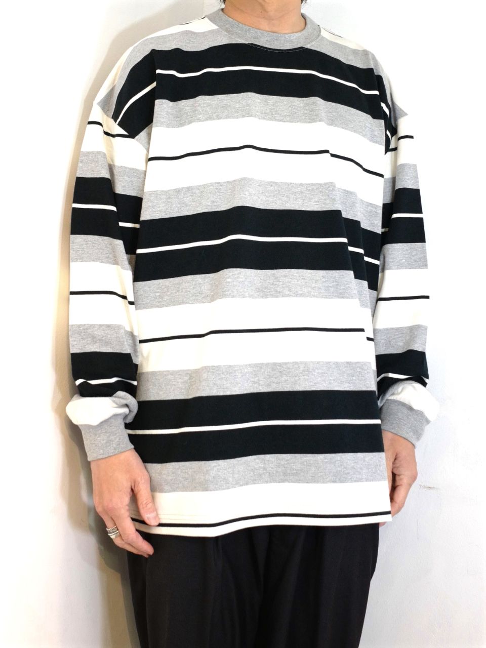 COOTIE PRODUCTIONS - Panel Border L/S Tee (BLACK×ASH GRAY×WHITE