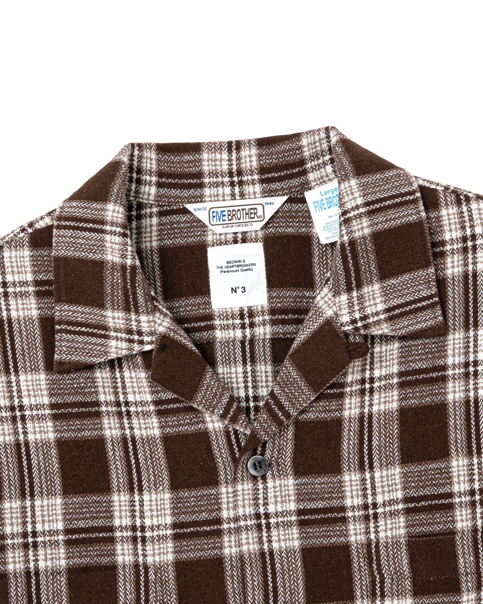 FIVE BROTHER Ex. L/S CHECK SHIRT "VIN" (BROWN) / ファイブ ブラザー コラボ チェック シャツ