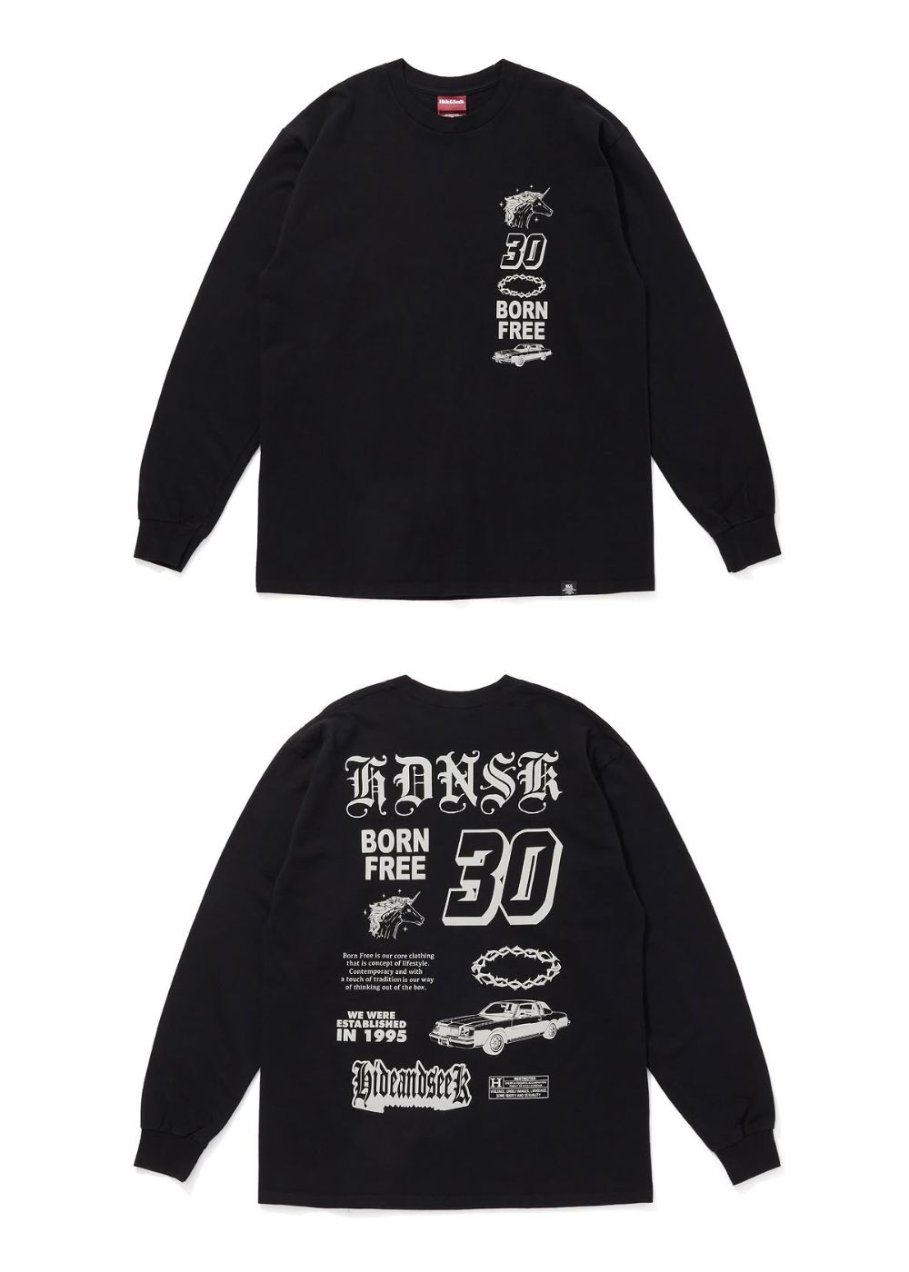 HIDE AND SEEK 新作販売告知 / インパクト抜群のバックプリントが特徴のL/S TEE。